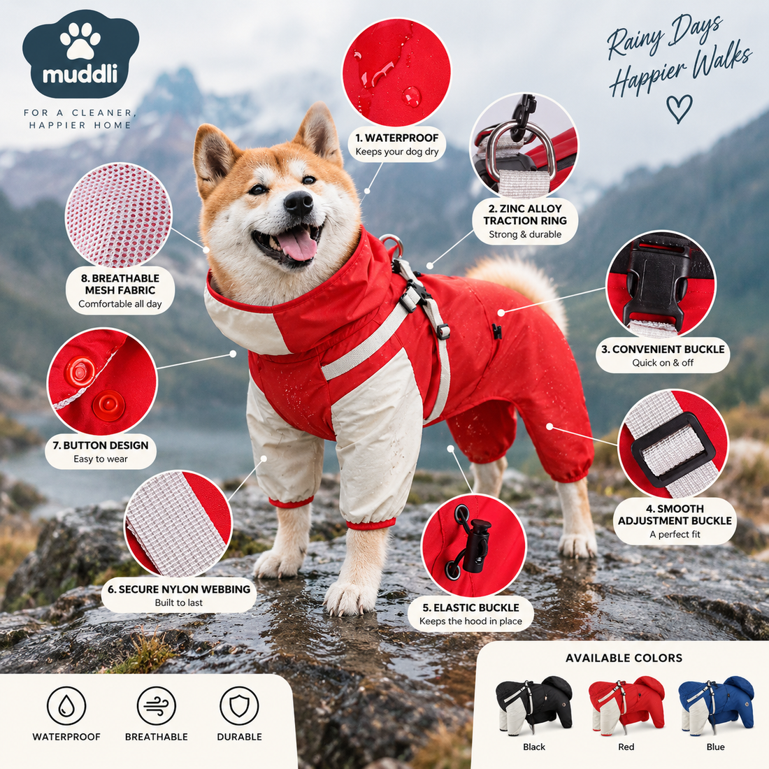 Muddli MudGuard™ Waterproof Dog Rain Suit
