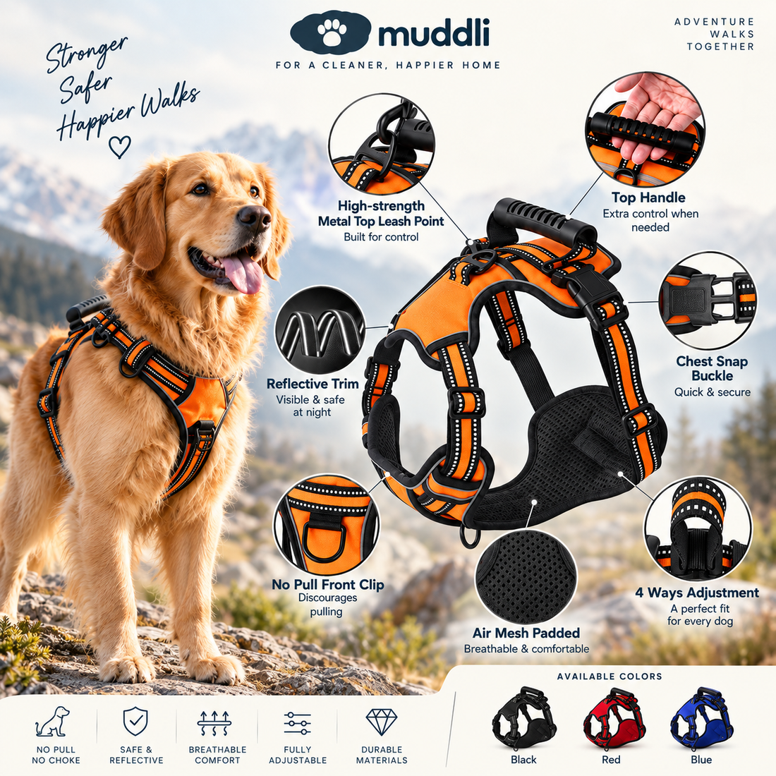 Harnais pour chien anti-traction respirant réfléchissant avec poignée pour petits et grands chiens, idéal pour les promenades et l'entraînement en extérieur