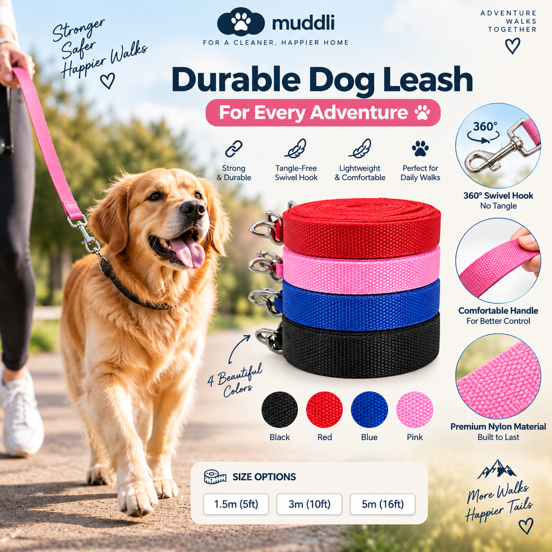 Laisse longue de 1,2 m à 30 m pour chiens Laisse extra longue pour chiots Entraînement en extérieur Corde en nylon Accessoires pour chiens Laisses de dressage étendues