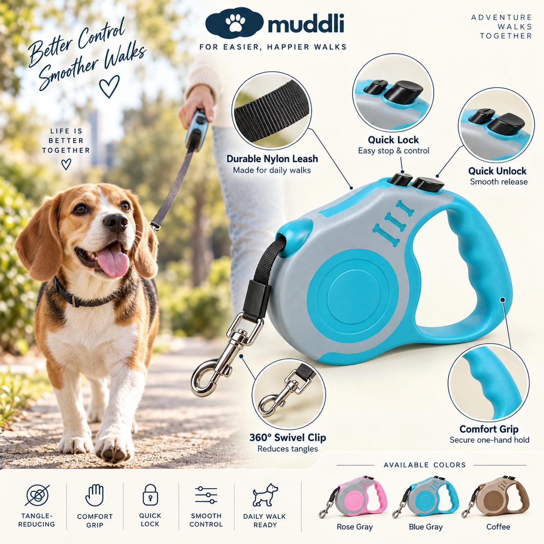 Laisse pour chien de 3 m 5 m pour petits et moyens chiens et chats, rétractable automatique, en nylon solide, corde de traction pour animaux de compagnie Chihuahua Bulldog